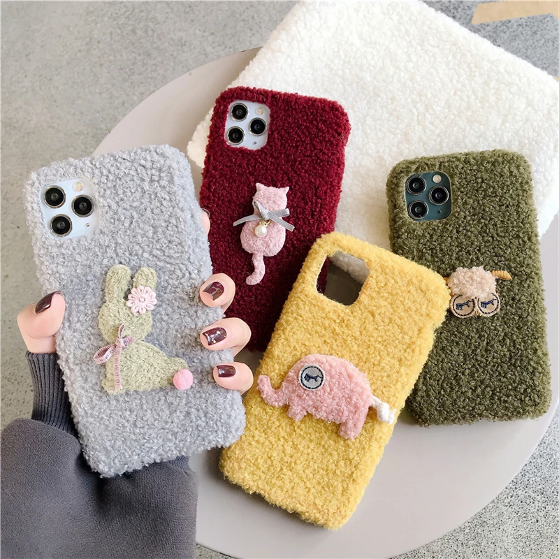 Cute Cartoon Warm Plush Phone Case For Samsung M10 M20 A10 A30 A40 A50 A60 A70 A5 A6 A7 A8 plus 2018 Furry Soft TPU Back Cover |
