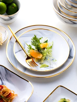 

Creative Phnom Penh Marble Plate Nordic Style Japanese Combination Tableware Set Household Ceramic Dishes and Plates