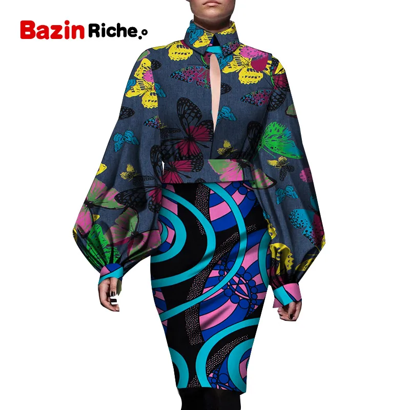 Весенне-осенние африканские платья для женщин, Свободный Топ с длинным рукавом и принтом+ вечерние платья-карандаш длиной до колен, одежда WY5088 - Цвет: 11