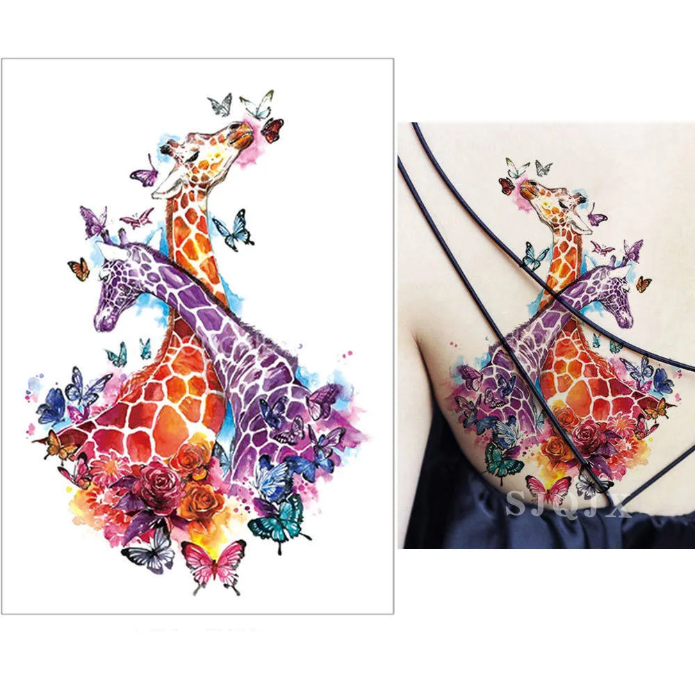 Временная татуировка для тела, хроматические животные, тигр, жираф, цветы, фламинго, Бабочка, художественная татуировка на руку, сексуальная водостойкая поддельная татуировка - Цвет: O