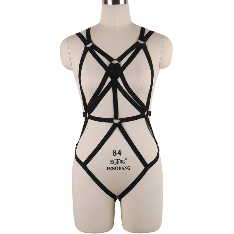 Full Body Harness Set Sexy Lingerie Elastic Adjust Plus Size Bondage  Punk Gothic Harness Cage Bra Wedding Leg Garter Belt