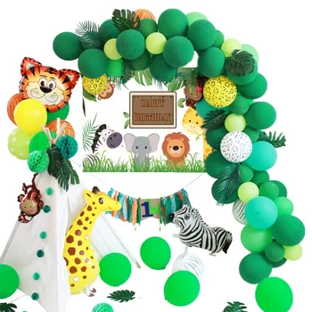 

1st Birthday Party Kids Decoration Green Balloon Garland Safari Animal Balloon Arch Kit Baby Shower Giraffe Tiger Balloon Banner