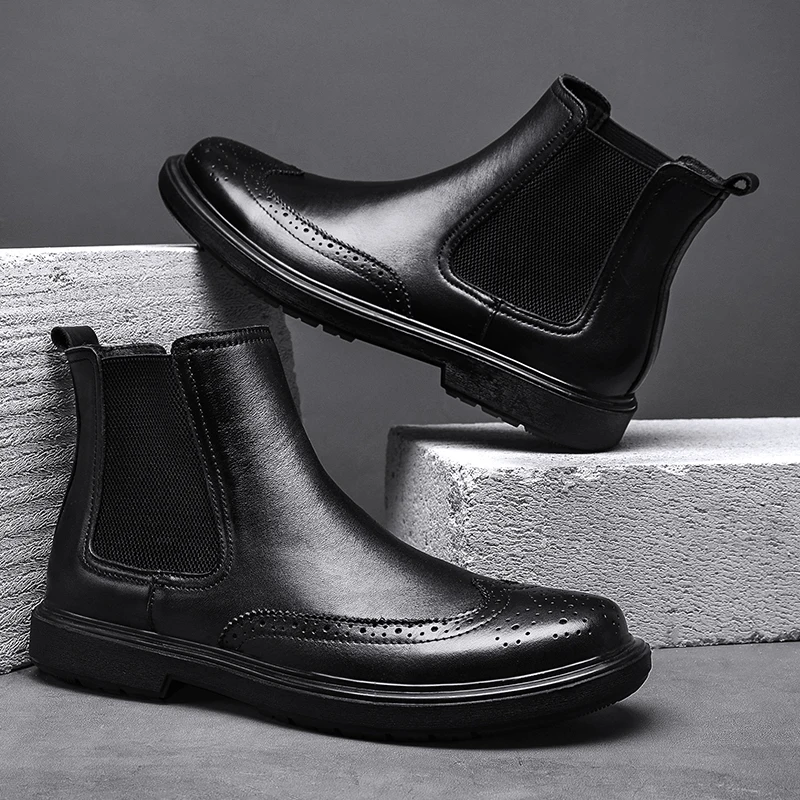 

Мужские модные свадебные Ботинки Челси в вечерние ском стиле, ботинки с вырезами, Броги из натуральной кожи, ковбойские ботильоны