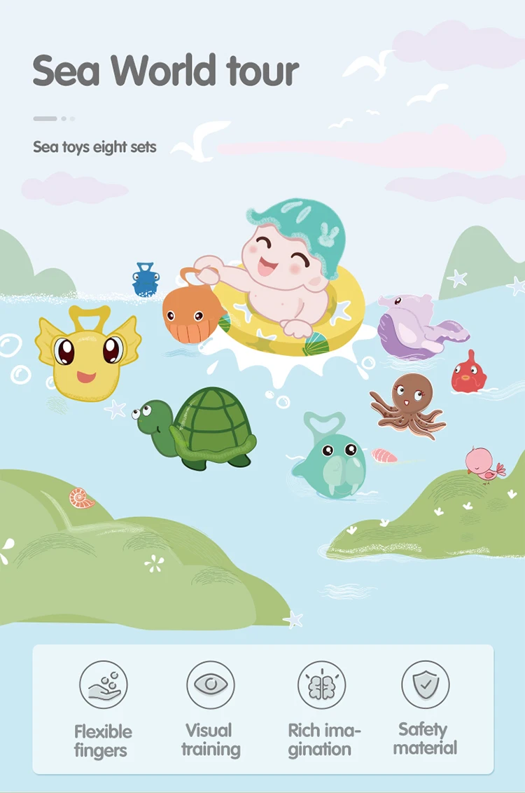 Tumama игрушки для ванной 8 шт./компл. ПВХ морские животные игрушки для ванной для детей Squeeze кольцо игрушки для детей многофункциональный подарок на день рождения высокого качества Bebe игрушки