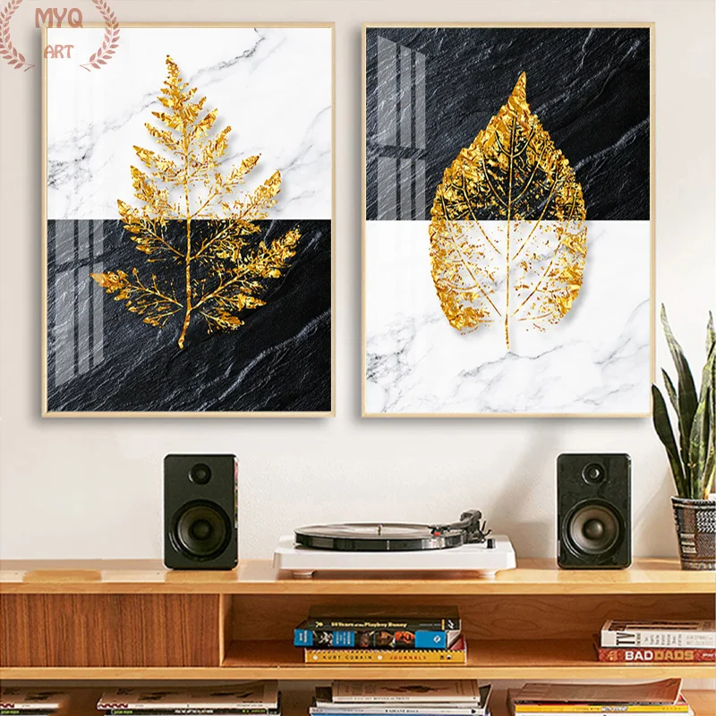 

Nordic Decoration Golden Plant Leaf Abstract Poster Canvas Print Wall Art Painting Decorative Picture for Living Room Home Decor