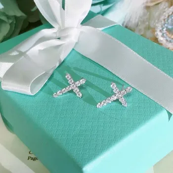 

TSHOU321 fashion Zircon Cross Girls Earrings 925 silver earring personality color
