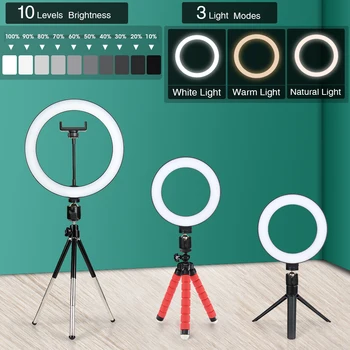 16/26cm Photography Light LED Selfie Flash RingLight Desktop Dimmable Camera Phone Ring Lamp For Makeup Video Live Photo Studio 1