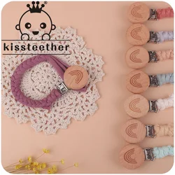 Kissteether Beech Rainbow Pacifier Clip Baby Cotton Tassel Pacifier Chain For Newborn Teething Soother Chew Dummy Clip Hand Made