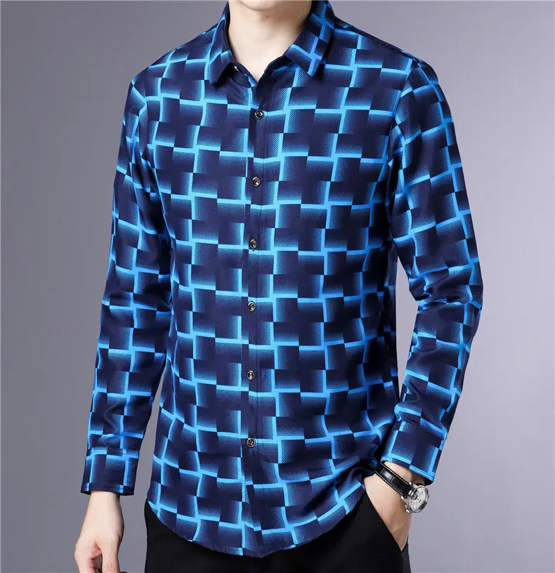 Рубашка с длинными рукавами мужская деловая повседневная мужская одежда осень новое поступление клетчатая Camisa Masculina Plus