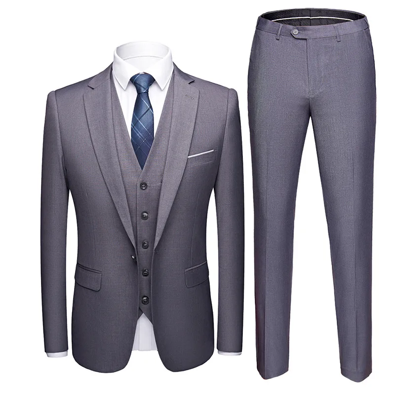 Shenrun мужские костюмы бизнес 3 шт. брюки с жилеткой обтягивающий официальный Повседневный Модный свадебный костюм для выпускного вечера сплошной цвет - Цвет: Light grey 923