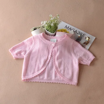 

Short-sleeved Baby Jacket Cotton Coat Sweet Beach Summer Baby Girl Pink Cardigan Sweater 9 12 18 24 Month Baby Clothes 205010