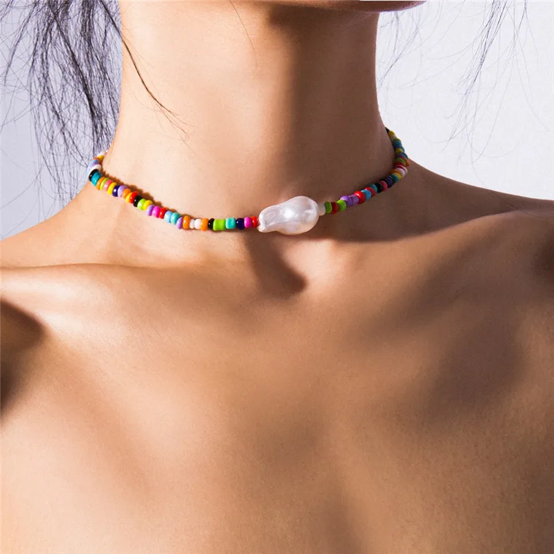 Богемный неровный жемчуг красочный чокер с бусинами Ожерелье Женщины мода ювелирные изделия ожерелье s