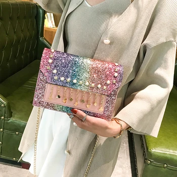 

Bag Women's 2020 New Style Fashion Korean-style Versatile Sequin Chain Shoulder INS Super Fire GIRL'S Shoulder Fashion Bag