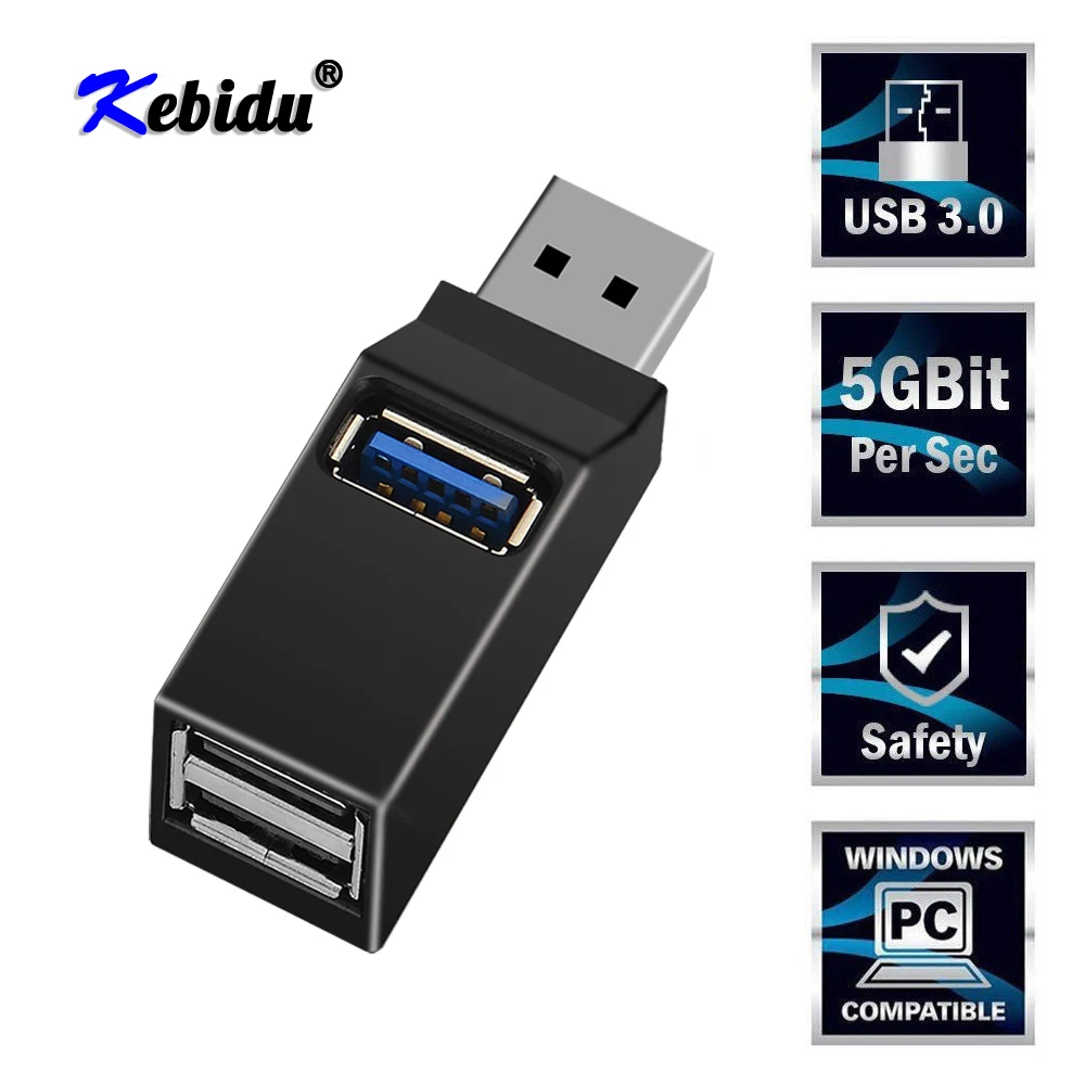 

Kebidu Mini 3 Ports USB 3.0 Splitter Hub High Speed Data Transfer Splitter Box Adapter For PC Laptop MacBook