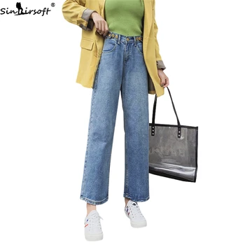 

Autumn New Cotton Soft Loose Straight High Waist Jeans Women Fashion Trend Casual Large Size Denim Trousers Woman S--5XL