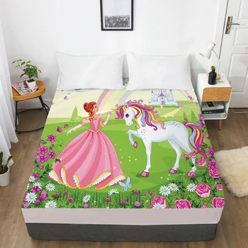 

Princess Unicorn Cartoon Fitted Sheets Mattress Cover With Elastic Band 3D Bed Sheet Linens For Baby Kids Child Girls 90x200