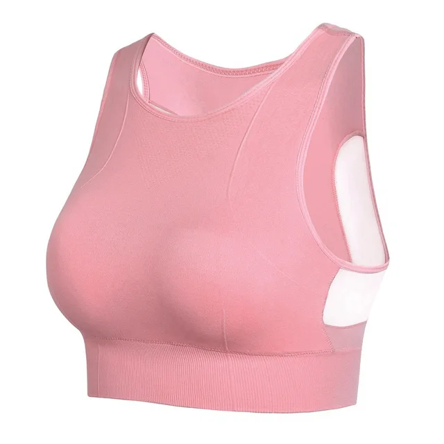 Yoga Top Bra High Impact Sports Bra with Removable Cups High Support Pink Workout Sexy Back