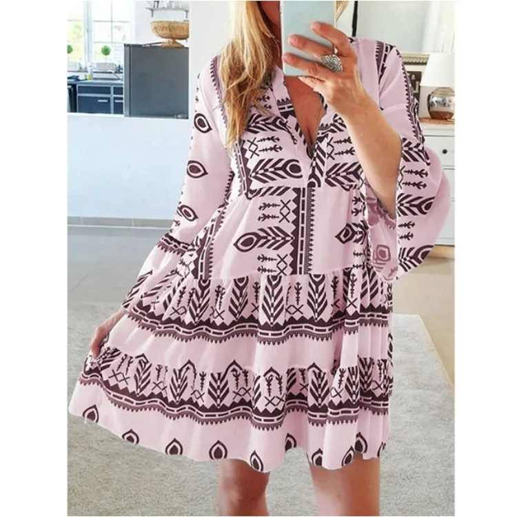 Genuo Dress Printed Ladies Beach Dresses Candy Color Plus Size Summer Boho Beachwear Clothes For Women 2020 New Arrival