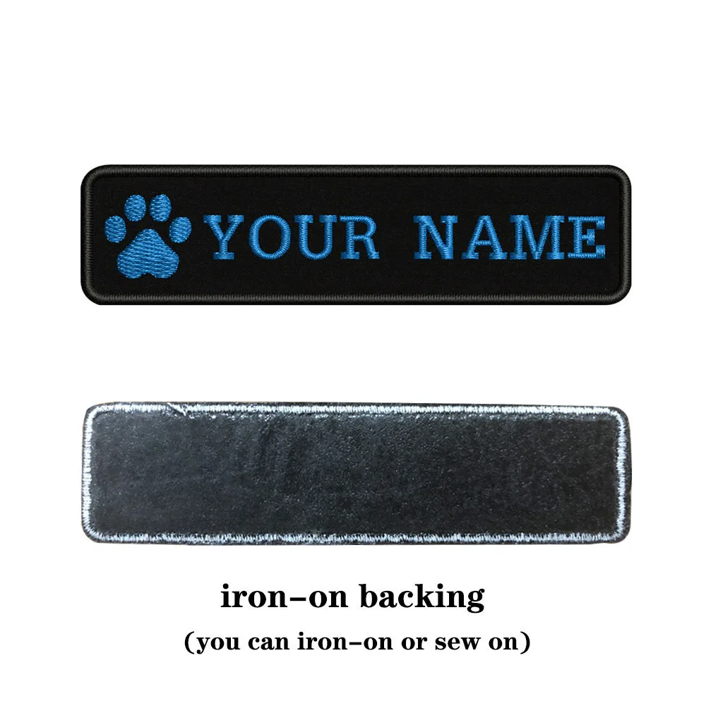 blue-iron on Вышивка на заказ собачья лапа имя заплатка с текстом 10 см* 2,5 см значок железная или пришить или липучка Подложка для одежды брюки рюкзак шляпа - Цвет: blue-iron on