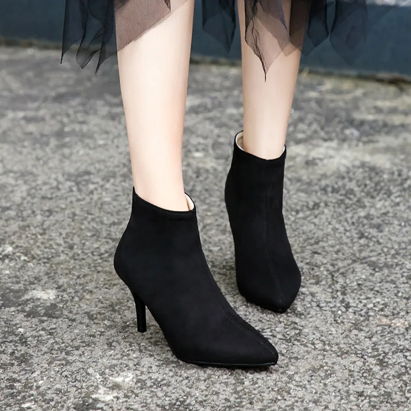 

Large Size Ankle Boots Women's 2019 Autumn And Winter New Style Pointed-Toe Thin Heeled High-Heel after Zipper Bootie T3749