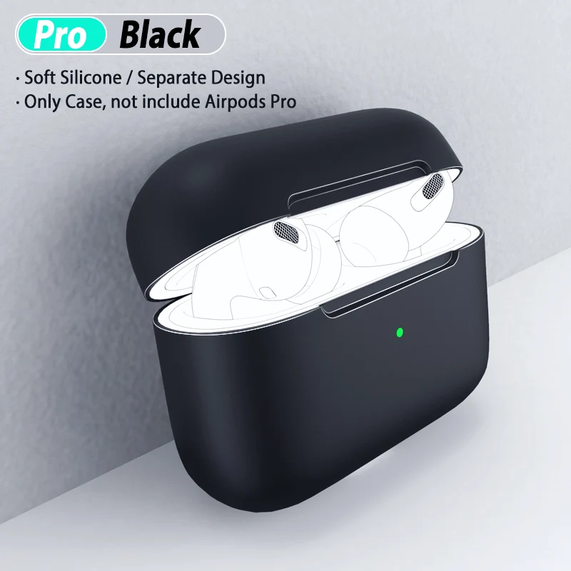 Цветной чехол-накладка для AirPods Pro, силиконовый беспроводной зарядный бампер для наушников Air Pods Pro 2 1, мягкий чехол, 1:1 - Цвет: Black
