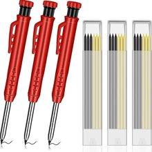 

New Solid Carpenter Pencil Set with 6 Refill Leads Built-in Sharpener Deep Hole Mechanical Surveying Pencil Marker Marking Tool