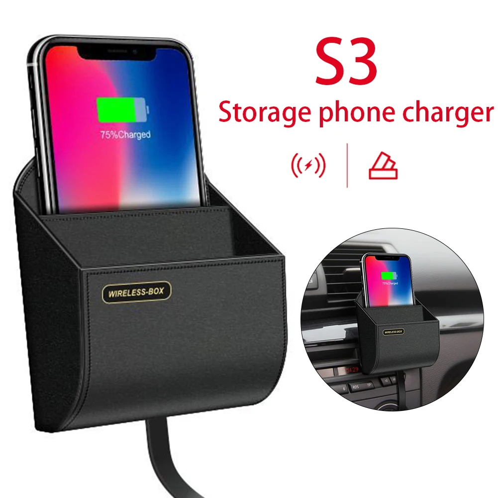 

Car Wireless Charger Box air vent Phone Holder Fast Phone Wireless Charging Pad stand Car Storage Box For iPhone Samsung