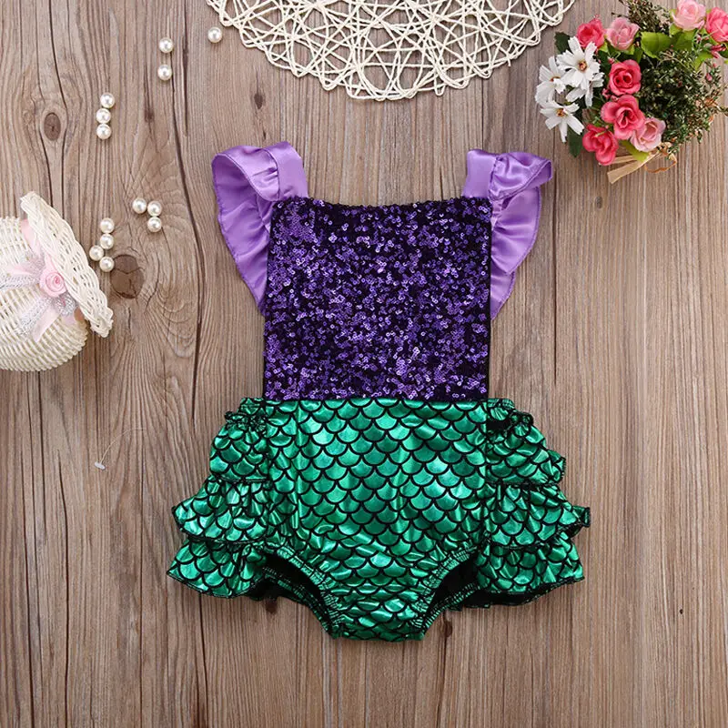 

Toddler Kids Baby Girls Sequins Ruffle Romper Jumpsuit Mermaid Outfits Sunsuit Clothing Costume 2020