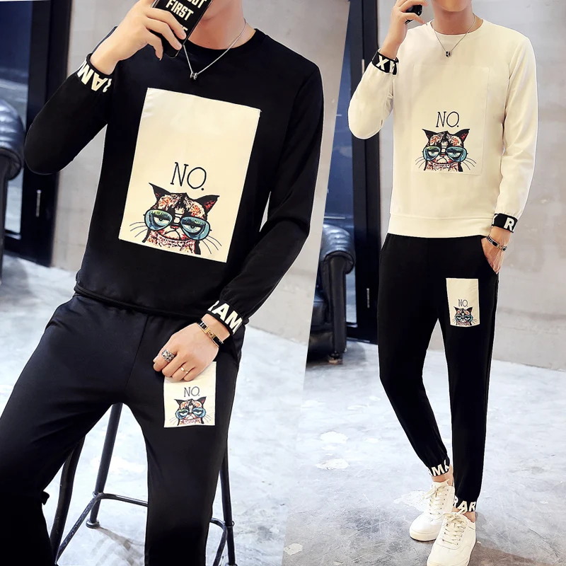 90% OFF 2019 Spring Set Men New Sportswear Autumn Suit Clothes Tracksuits Male  Sweatshirts +Sweatpants Mens Sporting Track Suits