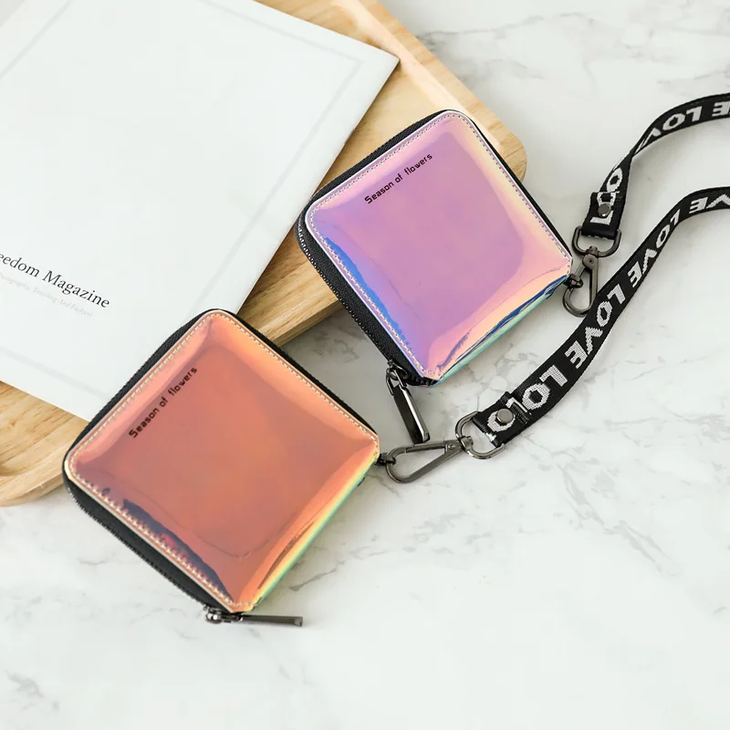 

Laser Wallet Women's Short Style Xiao Qing Xin Korean Edition Simple Personality and Large Capacity Student Zipper Wallet