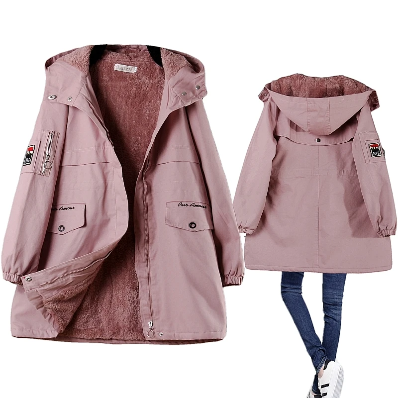 

Winter new Korean version bf cotton dress women medium-length plus thick large size loose hooded cotton coat show thin