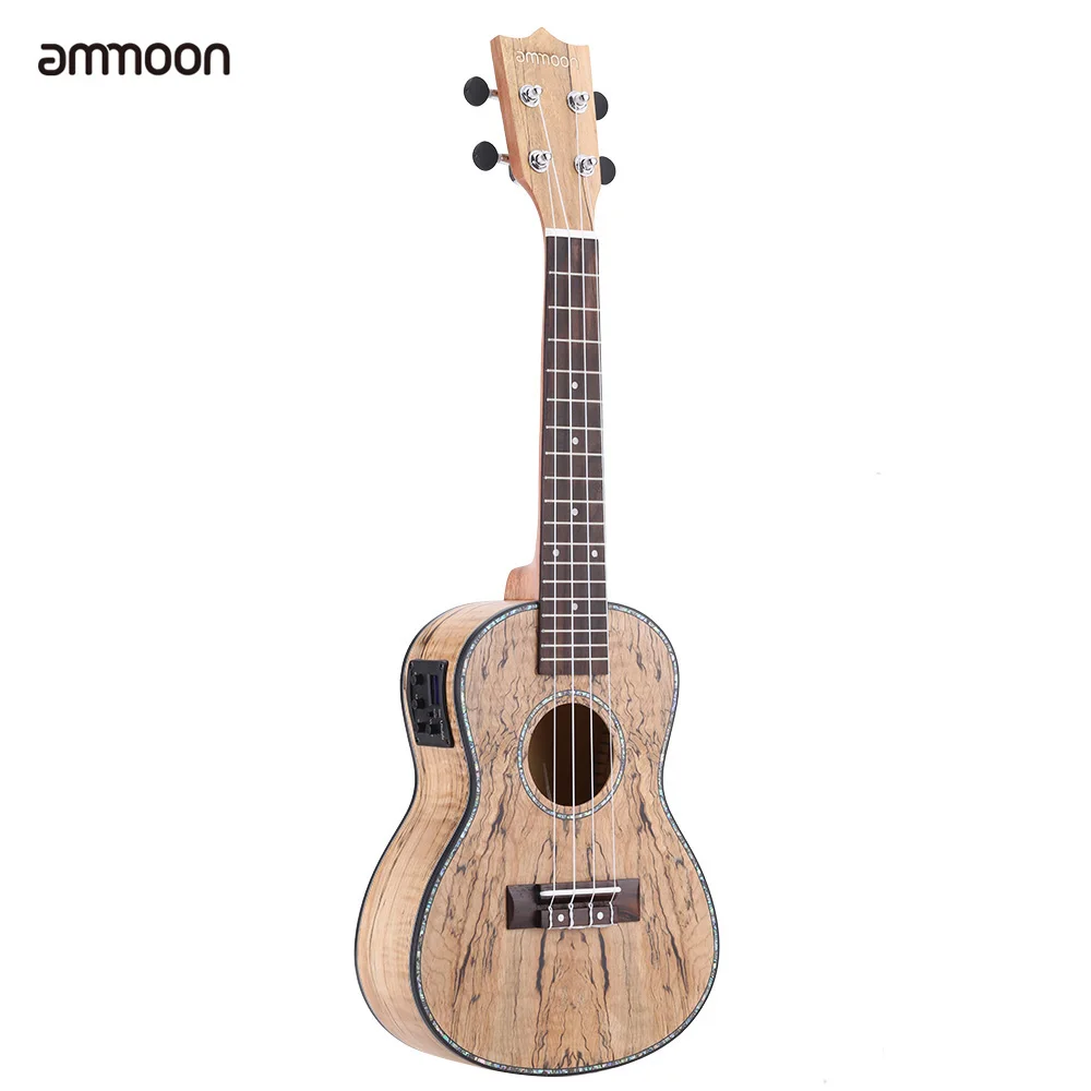 

ammoon 24 Deadwood Ukulele with LED EQ Cowry Shell Brims OX Bone Saddle 4 Strings Instrument Gift Present