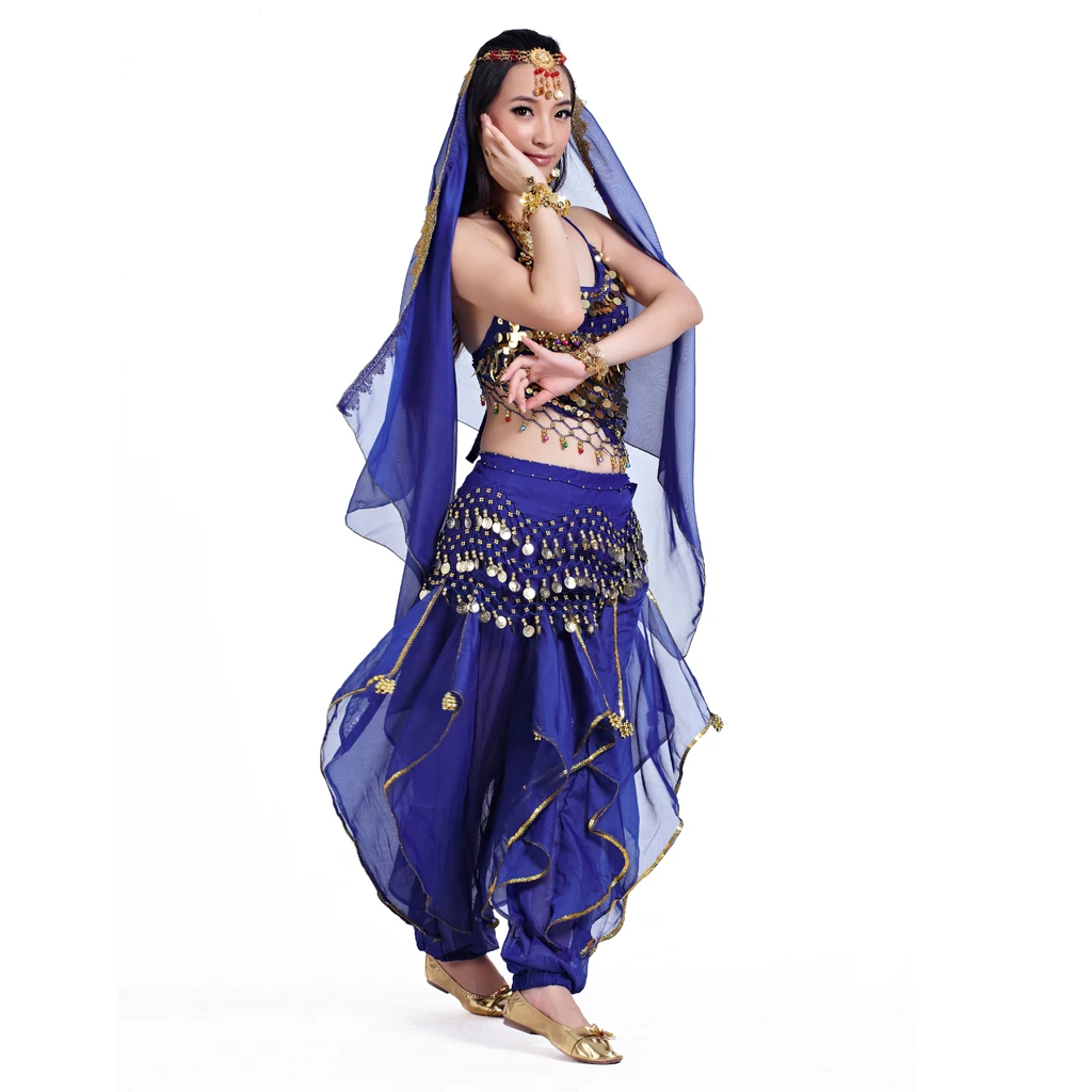 Women`s Belly Dance Costume Sets All Accessories Short Sleeve Top