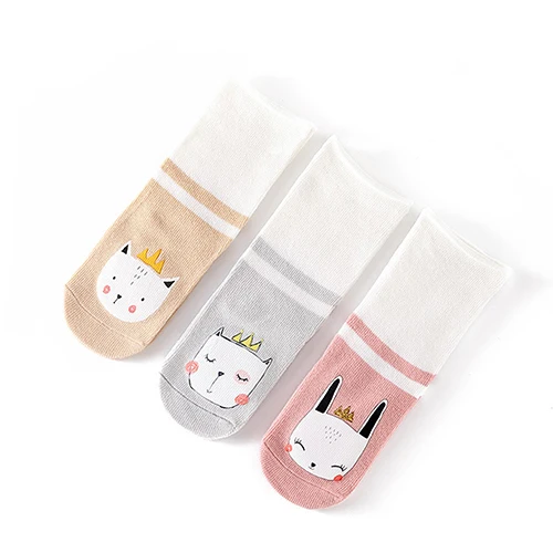 Set Crown Hylidge/осенне-зимние носки для новорожденных, детские гольфы, длинные носки из хлопка, носки для маленьких девочек, милые носки с принтом для детей 1-3 лет, 3 пары - Цвет: Set Crown
