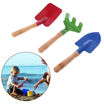 

3 Pcs Mini Spade Fork Shovel Rake Harrow Set Gardening Tools Potted Plants Maintenance Suit Wooden Handle Children Gifts
