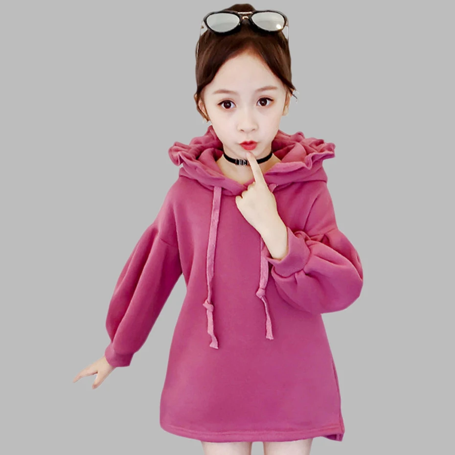 Платье для девочек Повседневная Толстовка для девочек; платье с рукавами-фонариками для детей; сезон осень; модные толстовки зимнее плотное теплое платье для девочек