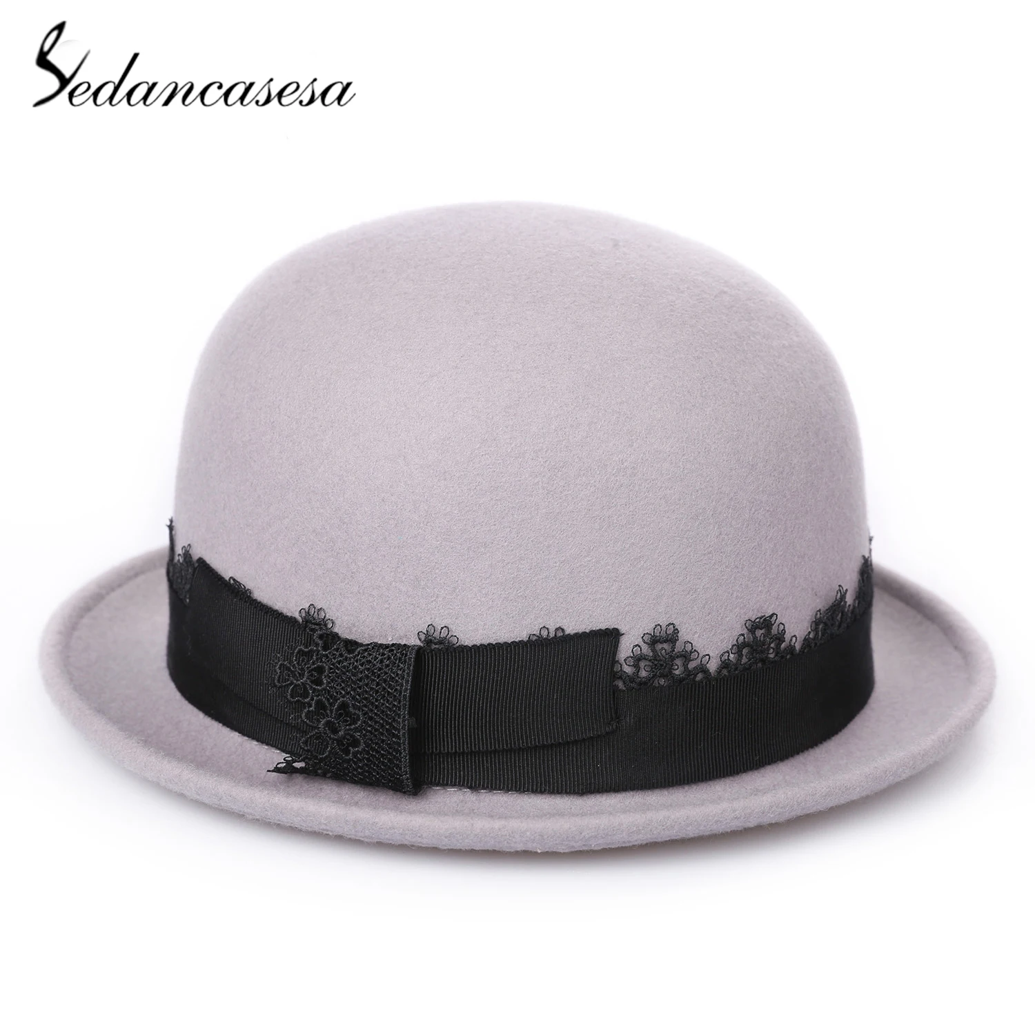 Sedancasesa, новинка, австралийский котелок из шерсти, шляпа-Клош, шерсть, фетр, фетровая шляпа, завиток, Берм, Панама, зимняя, женская, официальная шапка с кружевом