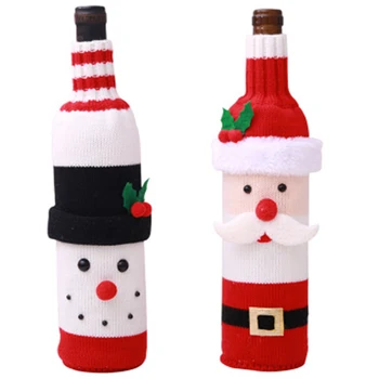 

Christmas Snowman Wine Bottle Cover Set Santa Claus Bottle Sweater Snowman Xmas Home Party Ornament 2PCS