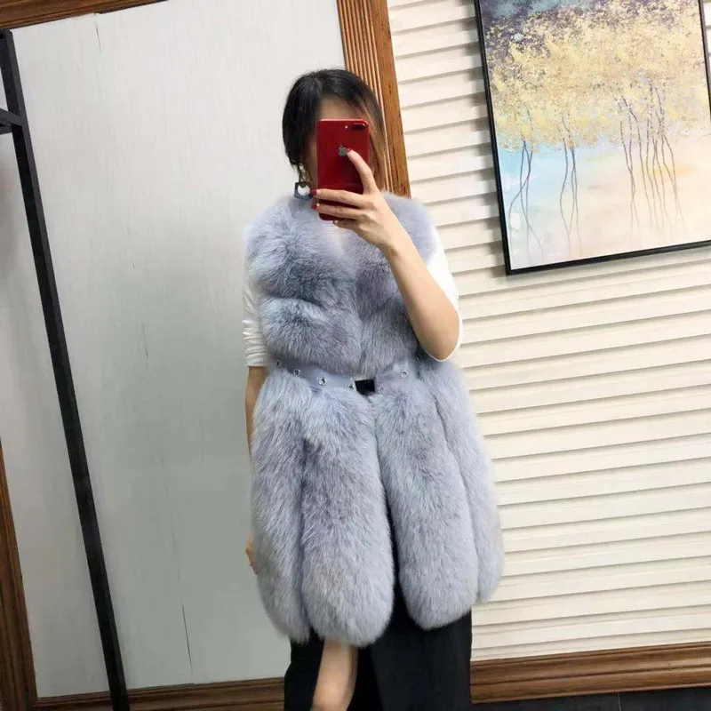 FXFURS жилет из натурального Лисьего меха Длинный жилет из натурального Лисьего меха Зимний жилет с заклепками из натуральной кожи европейские женские куртки