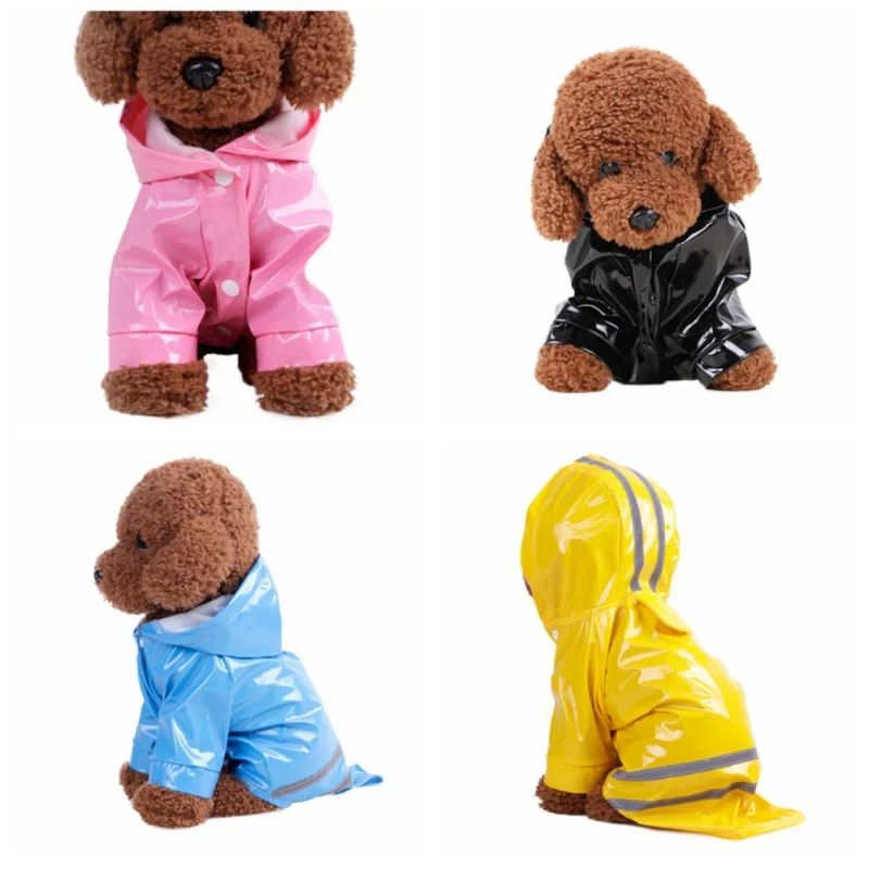 Дождевик для маленьких собак, полиуретановый чистый цвет, анти-влажный, с капюшоном, светоотражающая одежда для домашних животных, дождевик, водоотталкивающий
