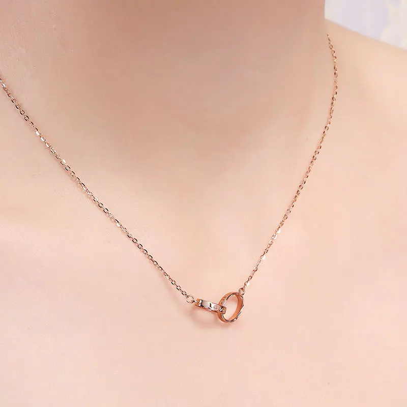 Горячая круг любовь буквы Clavicular 18K чистого настоящего из розового золота AU750 кулон ожерелье набор для женщин Необычные офисные ювелирные изделия