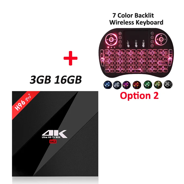 3G 16G and Keyboard2 ILEPO H96 Pro Plus 4K HD Android 7,1 Smart tv Box Amlogic S912 3g/32G 3g/16G 2G/16G 2,4+ 5,8 Ghz wifi BT4.1 wifi Box H tv - Цвет: 3G 16G and Keyboard2