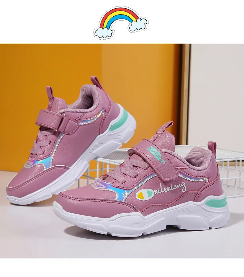 Girls' Shoes Spring New Style Breathable Children Sports Shoes Leather Spring And Autumn Waterproof Young STUDENT'S GIRL'S