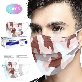 

50PCS Camouflage Disposable Face Filter Mask Cover 3 Layer Mouth Masks Outdoor Protective Respirator Mouth Masks Masker