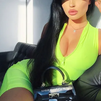 

Women's Casual Bodysuit Summer Solid Color Sleeveless Sports Zipper Sexy Body Suits For Ladies One-Piece Jumpsuits Body Femme