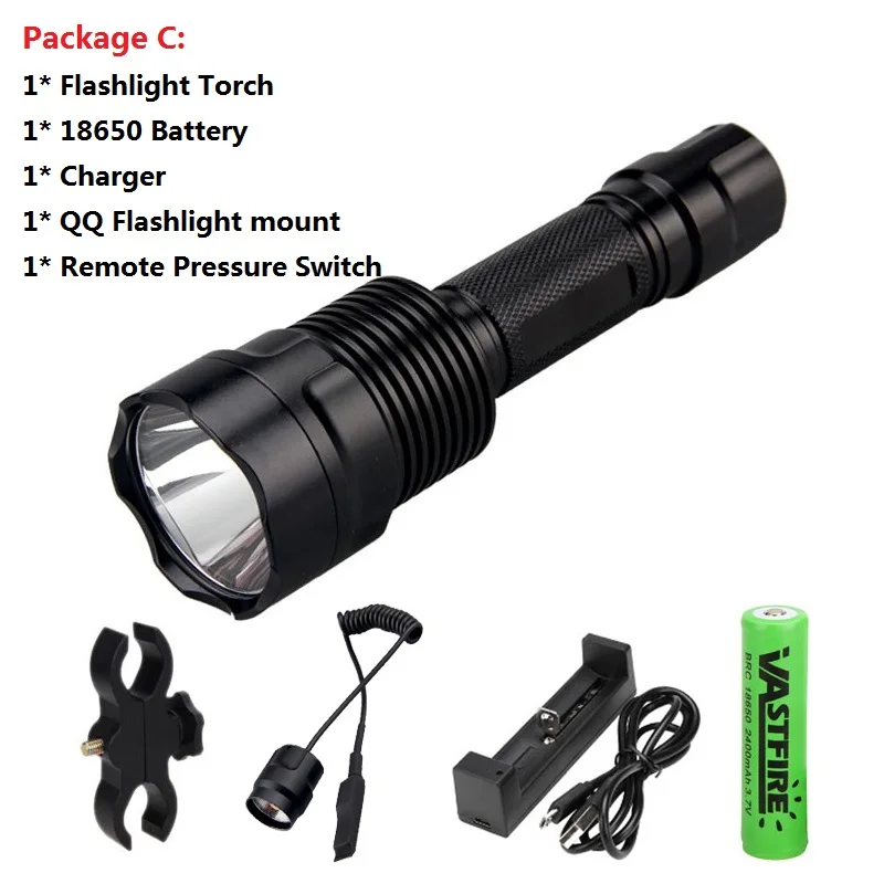 Package C C12 красный светодиодный L2 охотничий фонарик алюминиевый тактический фонарик USB Перезаряжаемый Linterna водонепроницаемый для 18650 - Испускаемый цвет: Package C