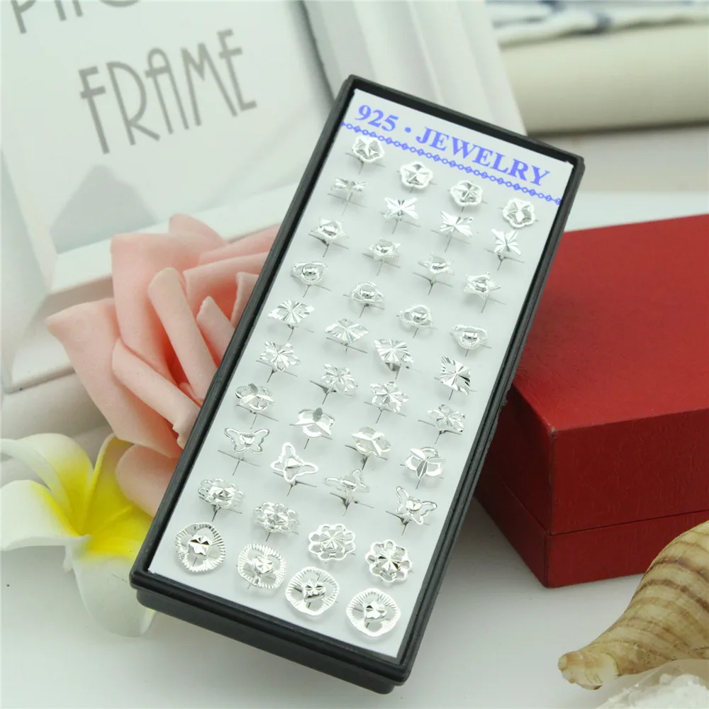 20 Pairs a Box of New Silver Earrings Personality Charm Classic Mixed Flower Earrings