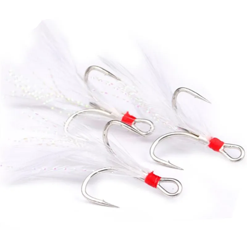 White 10 шт./лот из высокоуглеродистой стали острый крючок с перьями 2-8# рыболовные снасти джиг Крючки Карп рыболовные снасти аксессуары - Цвет: White
