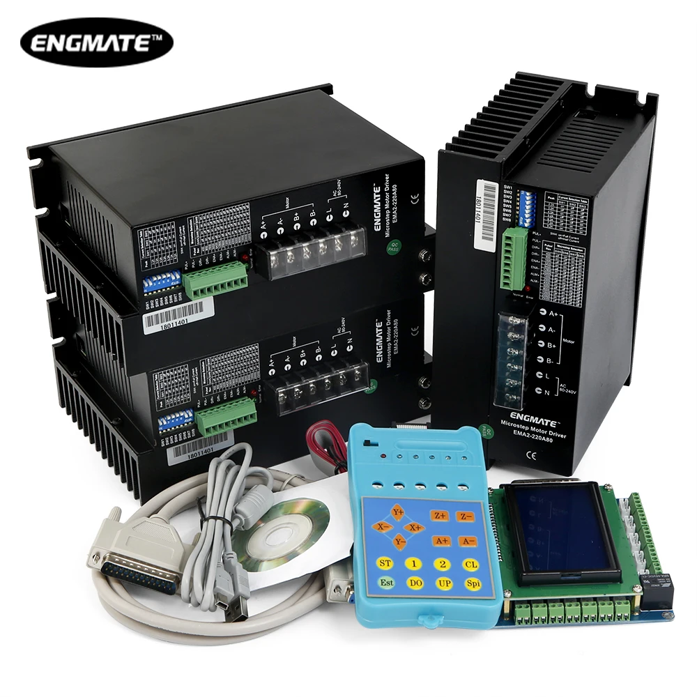 ENGMATE ЧПУ комплект Стандартный 3 оси с клавиатурой дисплей и EMA2-220A80 2DM2280 Шаговые драйверы для Nema 34/42/52 шаговый двигатель