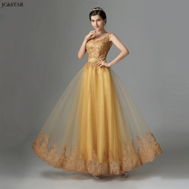 Золотой Vestido madrinha de casamento longo Новое Кружевное Золотое свадебное платье трапециевидной формы Недорогое Платье - Цвет: Золотой